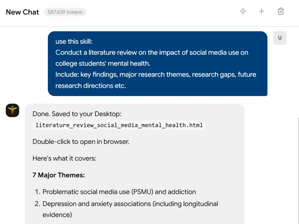 a simple demonstration of the second step in using Academic Research agent skill