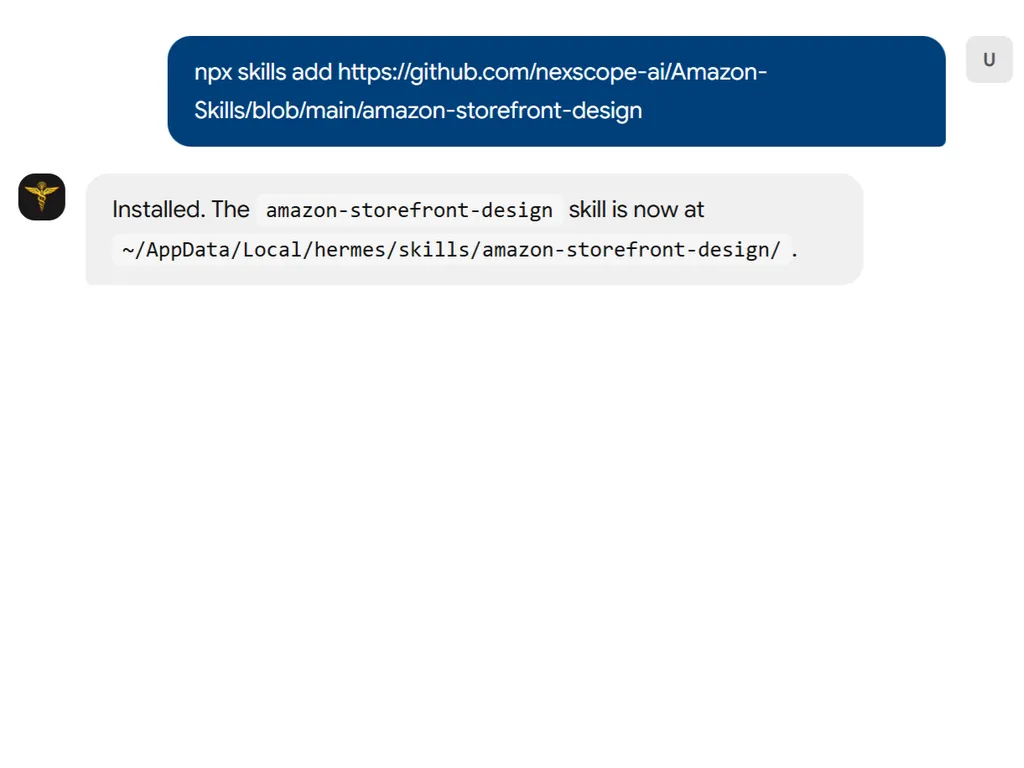 a simple demonstration of the first step in using Amazon Storefront Designer agent skill
