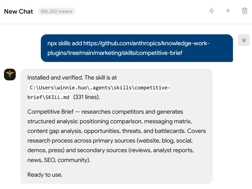 a simple demonstration of the first step in using Competitive Analysis agent skill