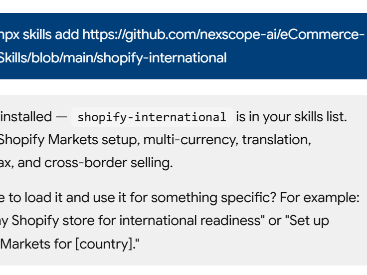 a simple demonstration of the first step in using International Ecommerce Skill