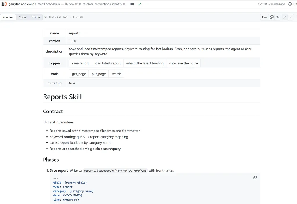 report A screenshot of a GitHub documentation page describing a skill named
