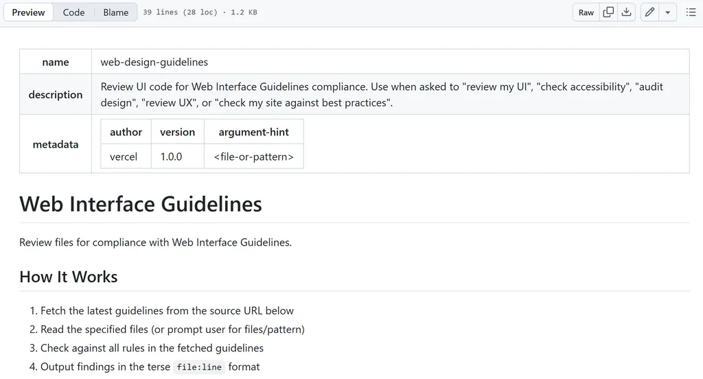 the introduction of Vecel Web Design Guidelines Agent Skill