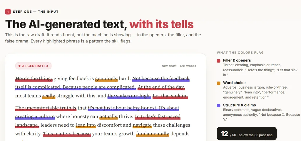 the demo of AI Writing Cleanup Skill