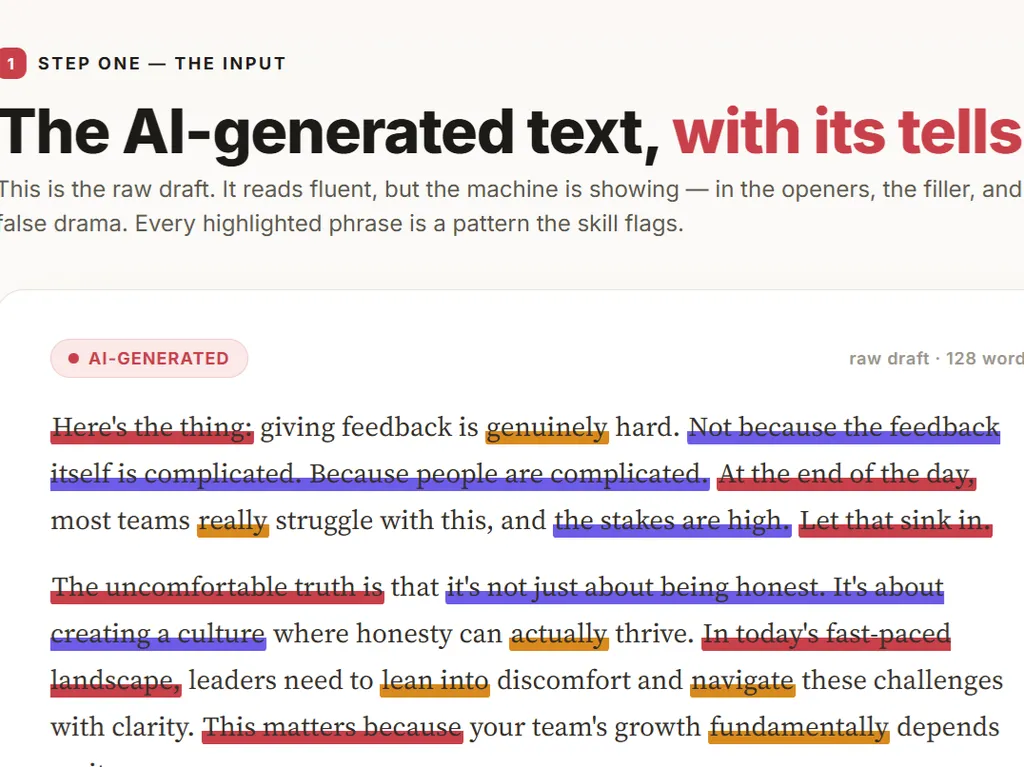 a simple demonstration of the third step in using AI Writing Cleanup Skill