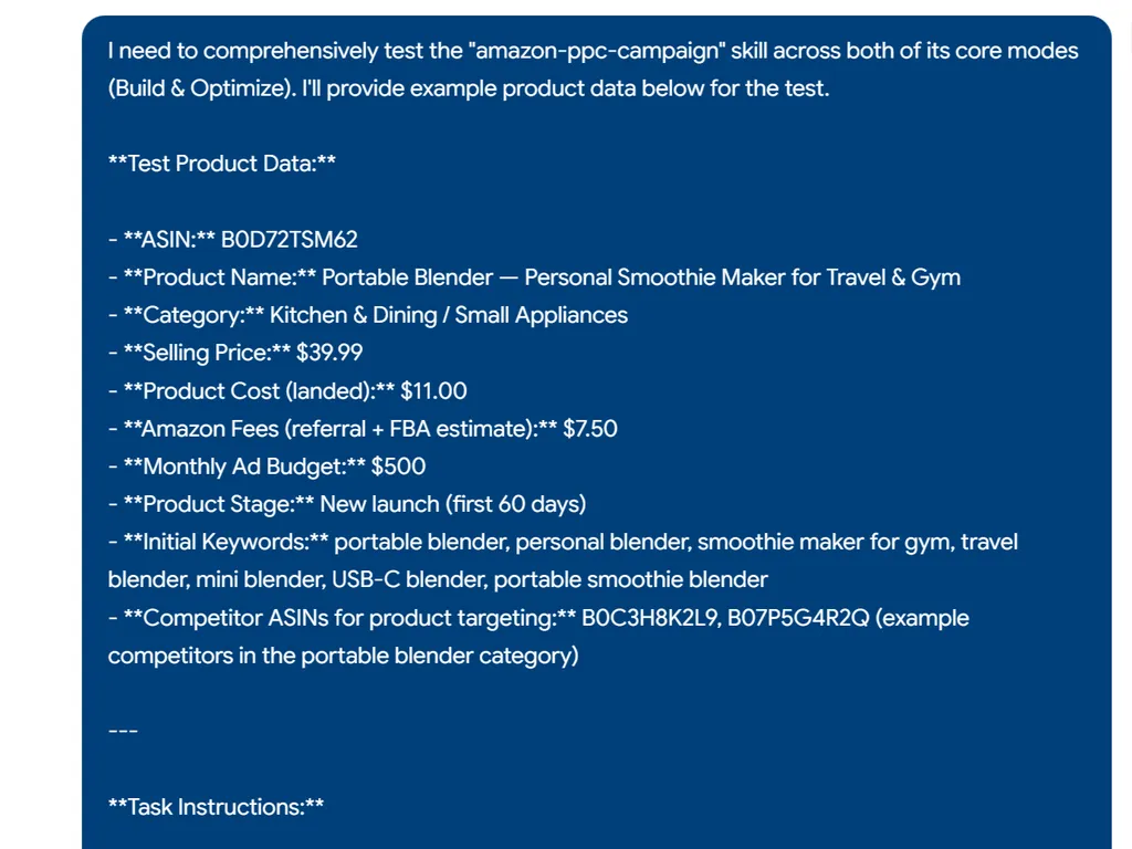 the step of amazon ppc campaign builder and optimizer skill