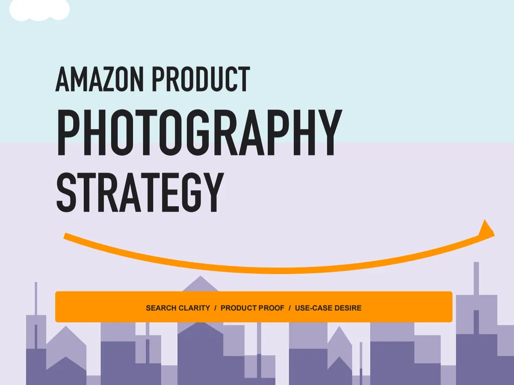 A minimalist cover for an Amazon Product Photography Strategy report focused on search clarity, product proof, and use-case desire.