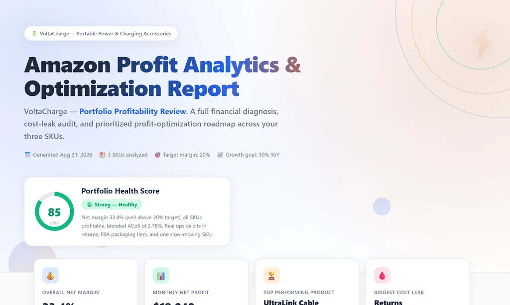 the demo of amazon profit analyzer agent skill