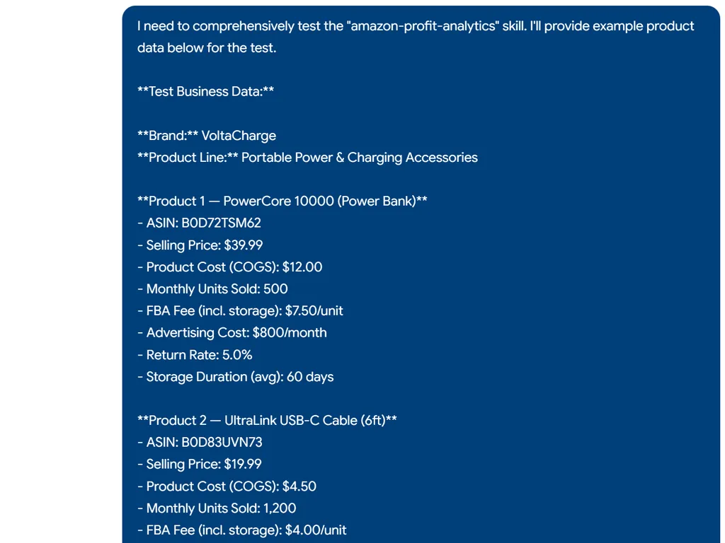 the step of amazon profit analyzer agent skill