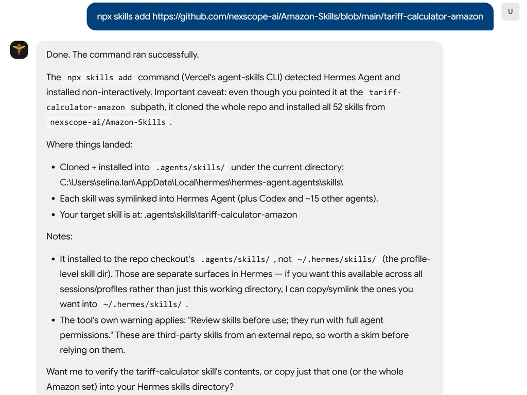 the step of amazon tariff calculator agent skill