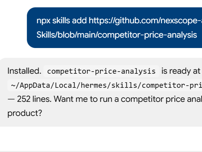 a simple demonstration of the first step in using Competitor Price Analysis Skill