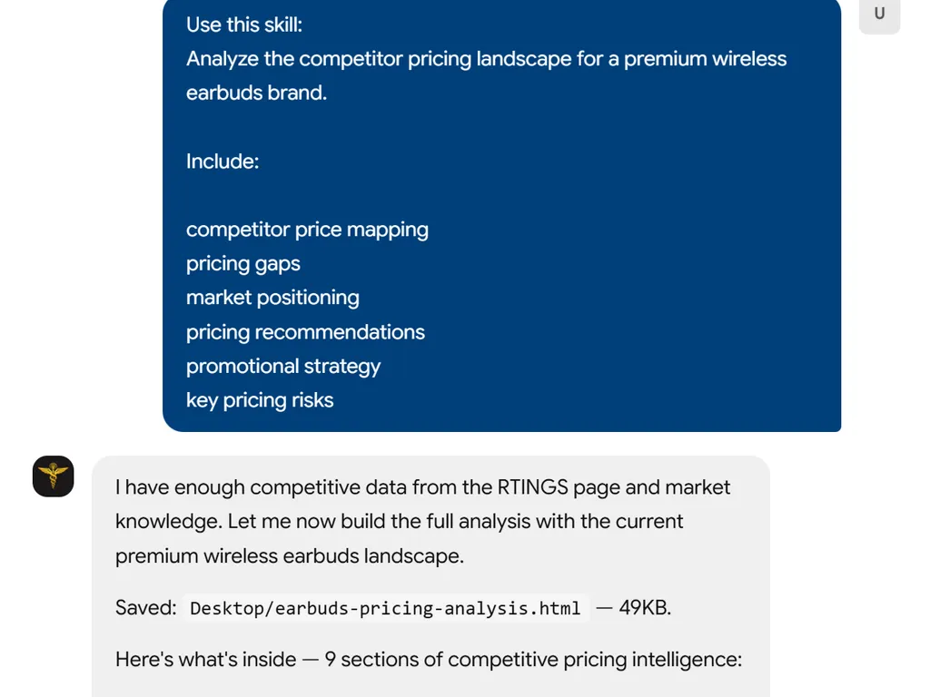 a simple demonstration of the second step in using Competitor Price Analysis Skill