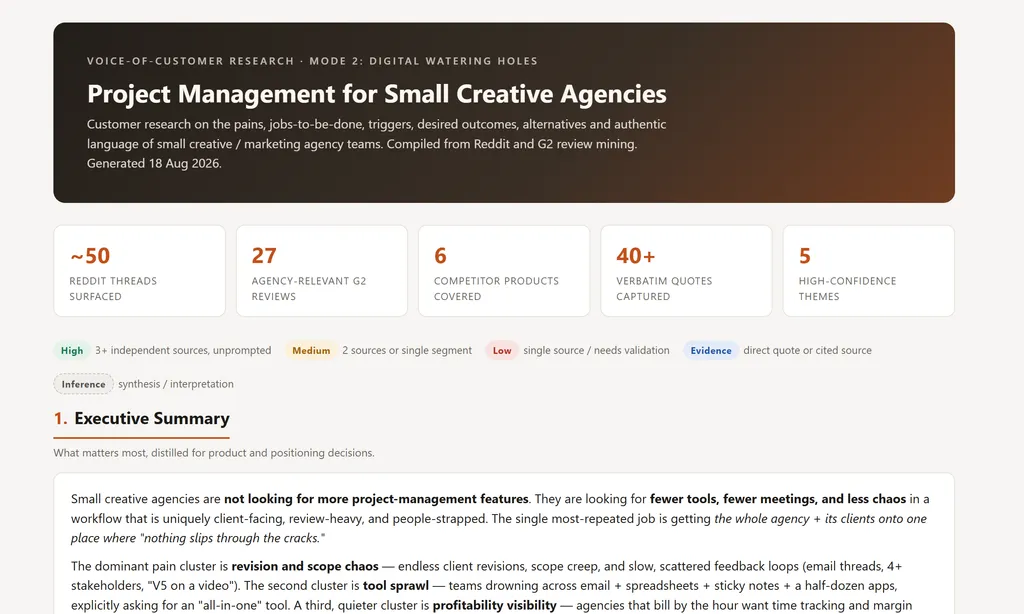 the demo of Customer Research Skill