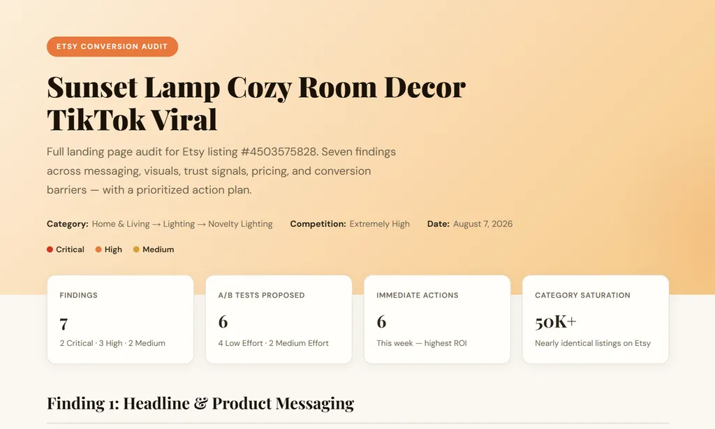 the demo of Ecommerce Landing Page Optimizer