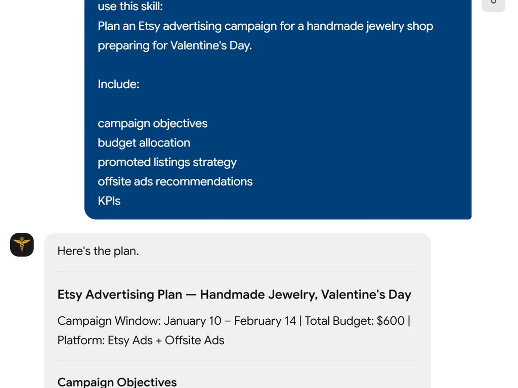 a simple demonstration of the second step in using Etsy Advertising Skill