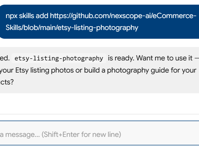a simple demonstration of the first step in using Etsy Product Photography Skill