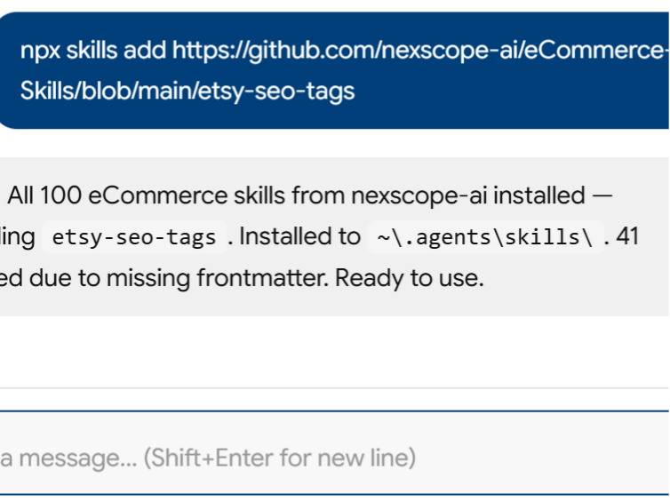 a simple demonstration of the first step in using Etsy SEO Tags Skill