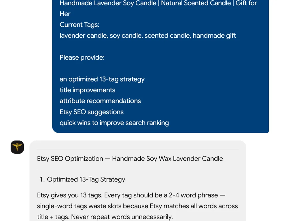 a simple demonstration of the second step in using Etsy SEO Tags Skill