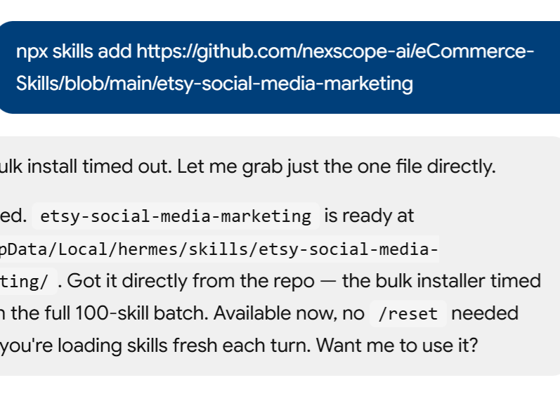 a simple demonstration of the first step in using Etsy Social Media Marketing Skill