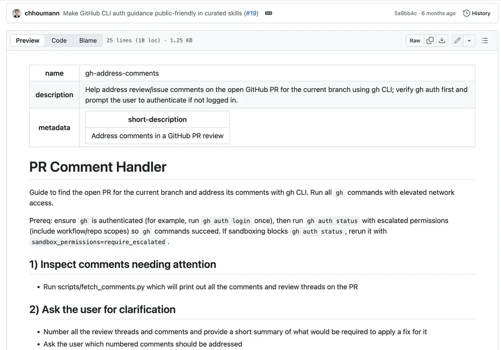 the screenshot of gh-address-comments skill in GitHub
