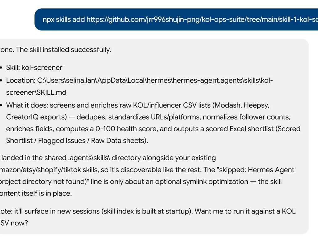 the step of kol screener agent skill