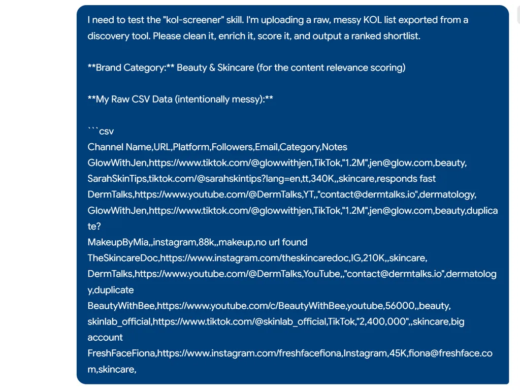 the step of kol screener agent skill