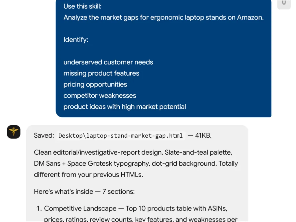 a simple demonstration of the second step in using Market Gap Analysis Skill
