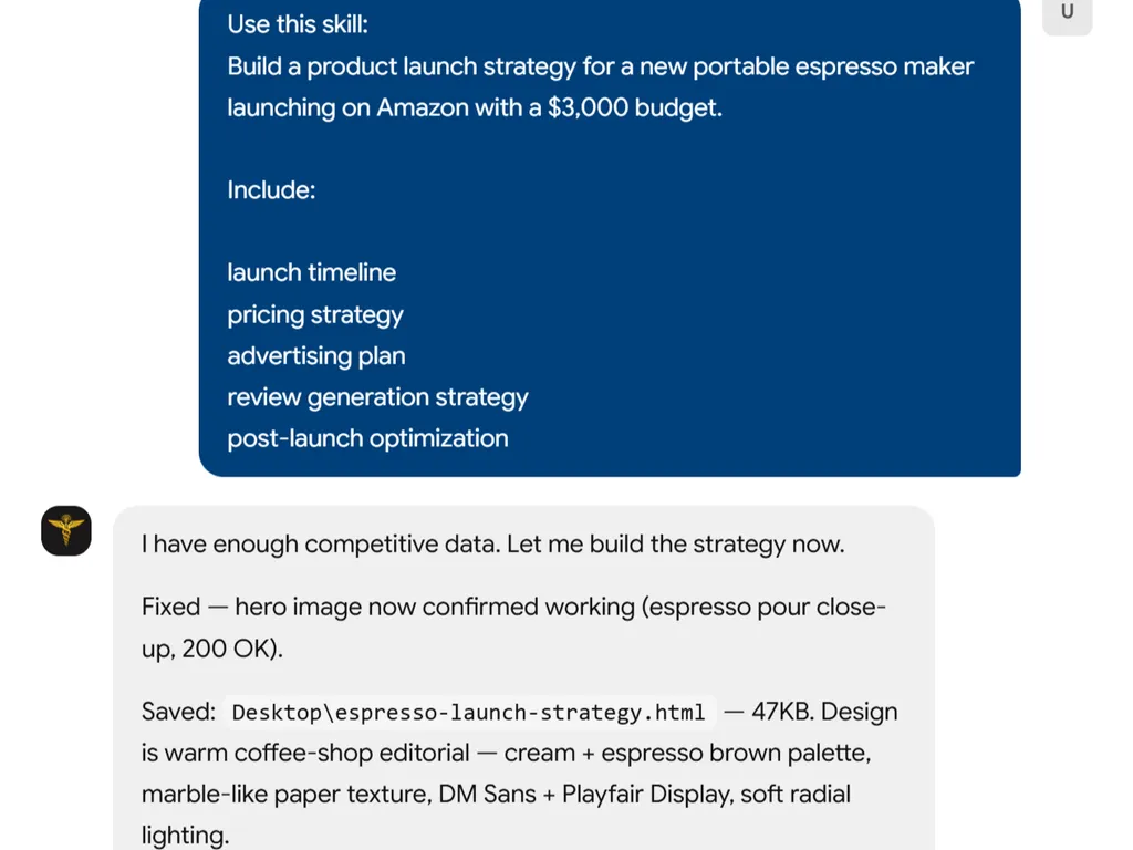 a simple demonstration of the second step in using Product Launch Strategy Skill