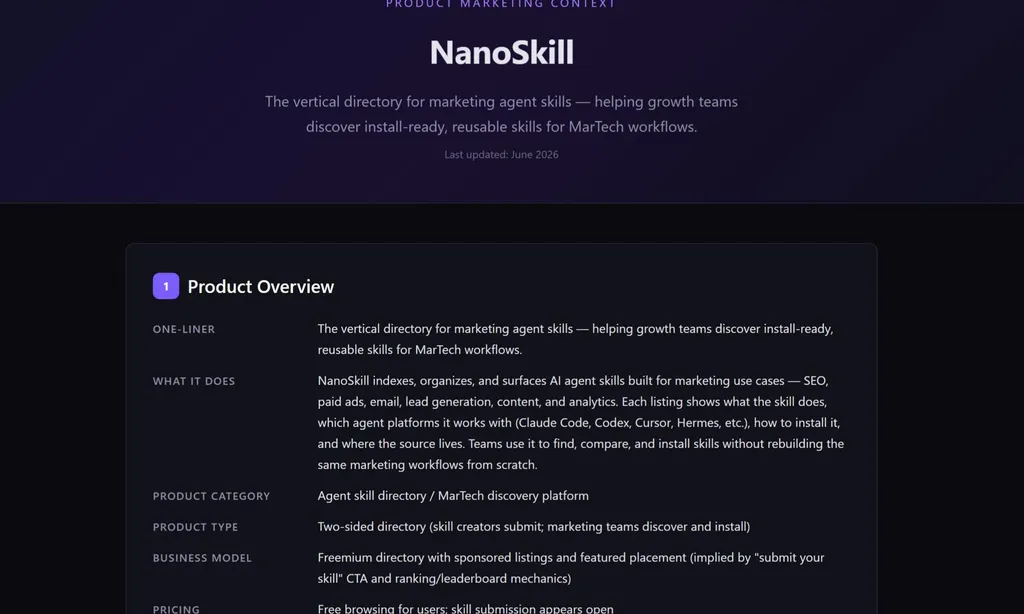 the demo of Product Marketing Context Agent Skill