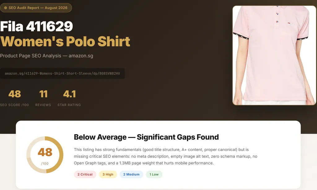 the demo of Product Page SEO Skill