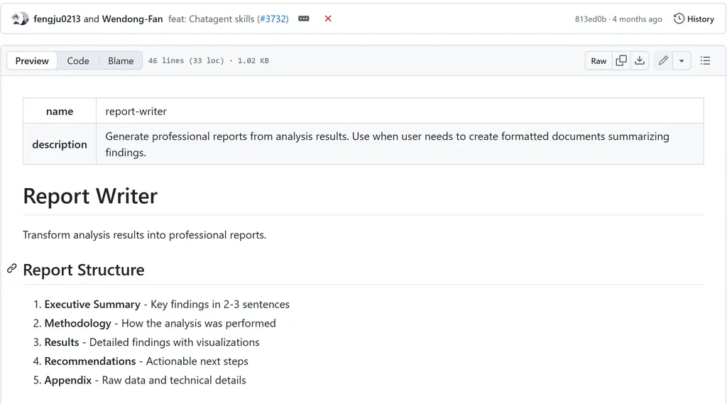 report skill GitHub the screenshot of report skill GitHub