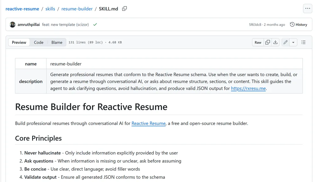 resume builder the screenshot of resume builder in github