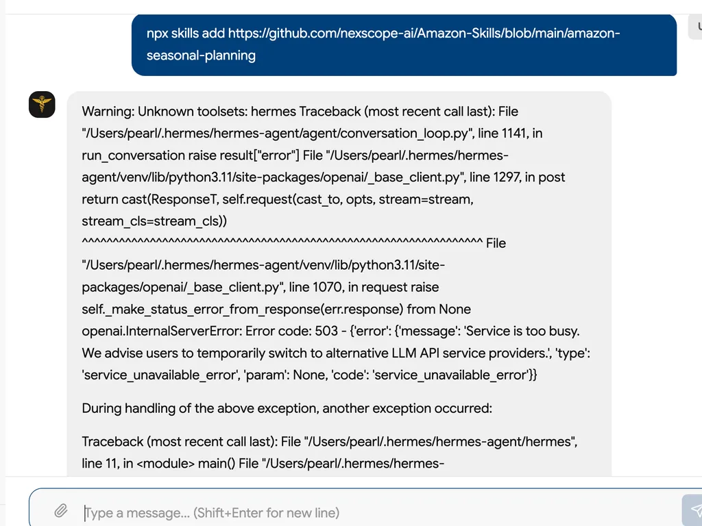 The Amazon Seasonal Planning Skill is being installed via GitHub using a simple command.