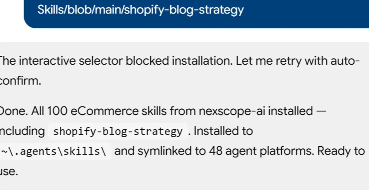a simple demonstration of the first step in using Shopify Blog Strategy Skill