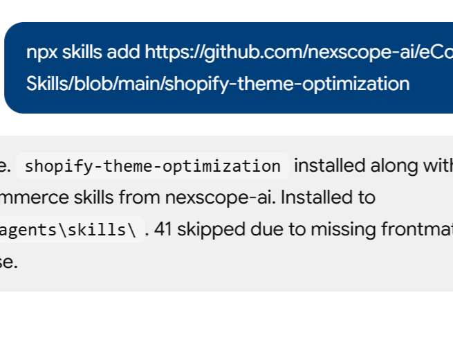 a simple demonstration of the first step in using Shopify Theme Optimization Skill