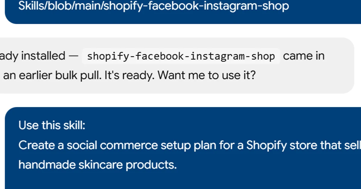 a simple demonstration of the first step in using Social Commerce Setup Skill