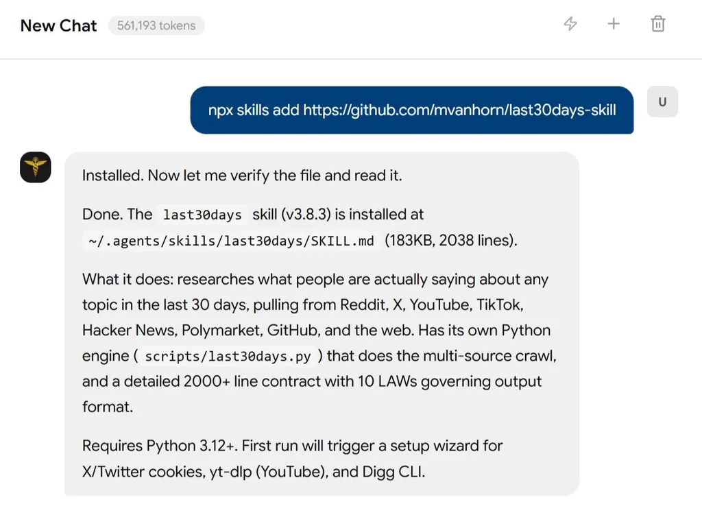 a simple demonstration of the first step in using social listening agent skill