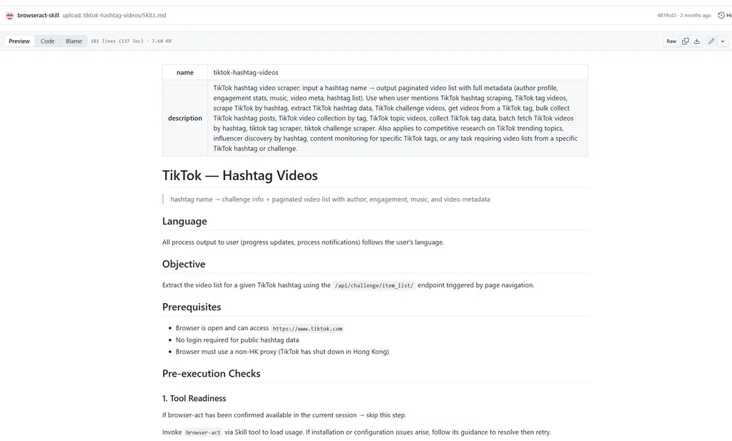 the screenshot of tiktok hashtag in GitHub