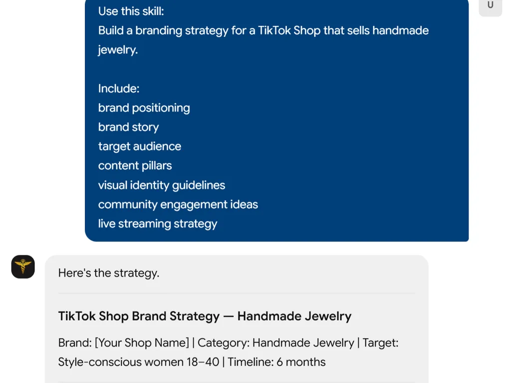 a simple demonstration of the second step in using TikTok Shop Branding Skill