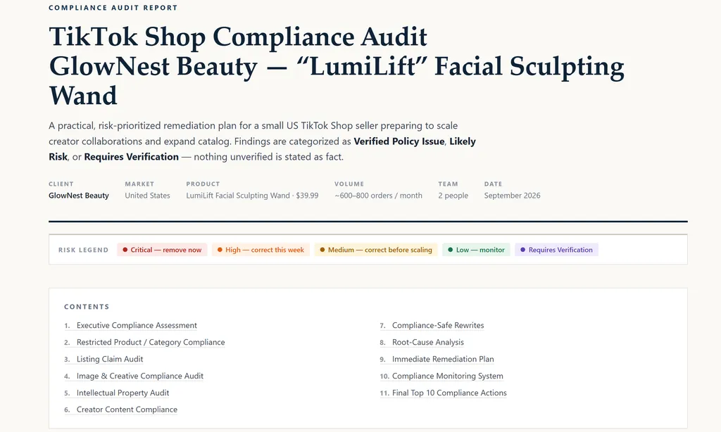 the demo of tiktok shop compliance agent skill