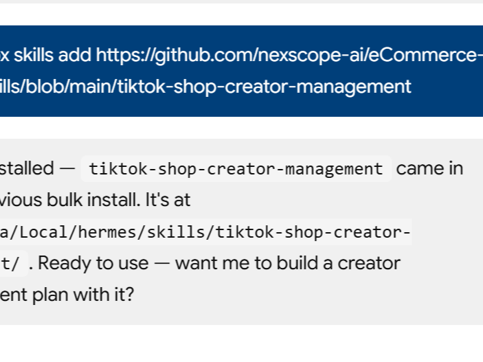 a simple demonstration of the first step in using TikTok Shop Creator Management Skill