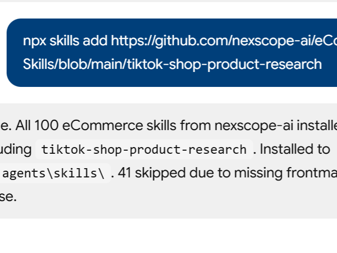 a simple demonstration of the first step in using TikTok Shop Product Research Skill