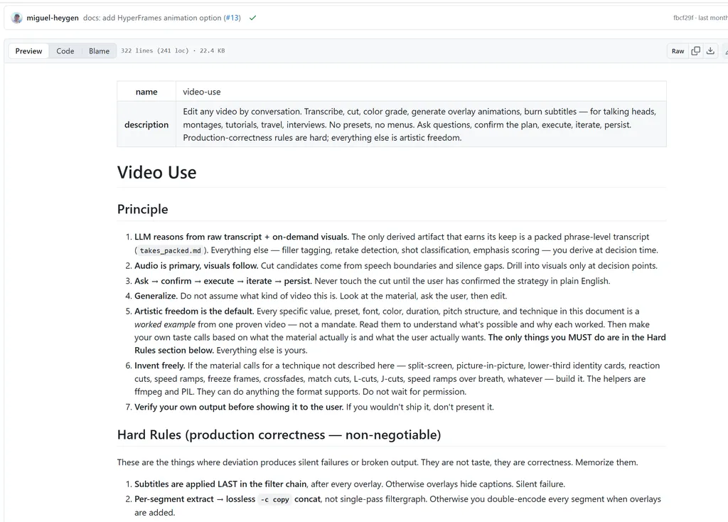the screenshot of video editing skill 1 interface in GitHub